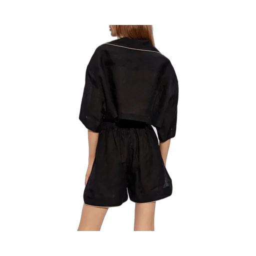 Palm Embroidered Cropped Bowling Shirt