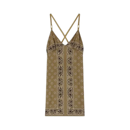 Paisley-Printed V-Neck Slip Dress