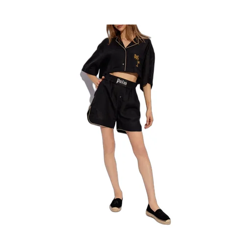 Palm Embroidered Cropped Bowling Shirt