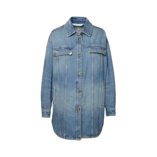 Curved Hem Buttoned Denim Shirt