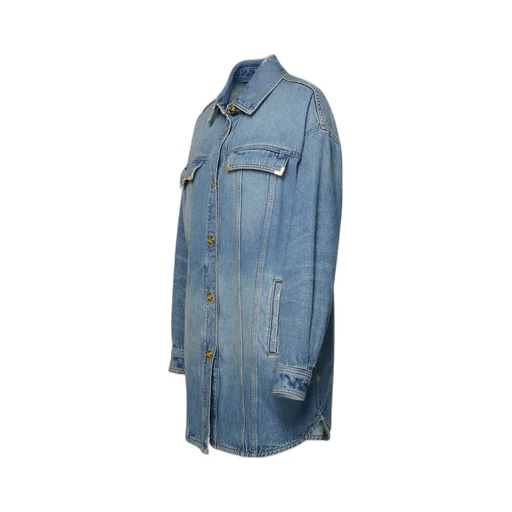 Curved Hem Buttoned Denim Shirt
