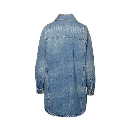 Curved Hem Buttoned Denim Shirt
