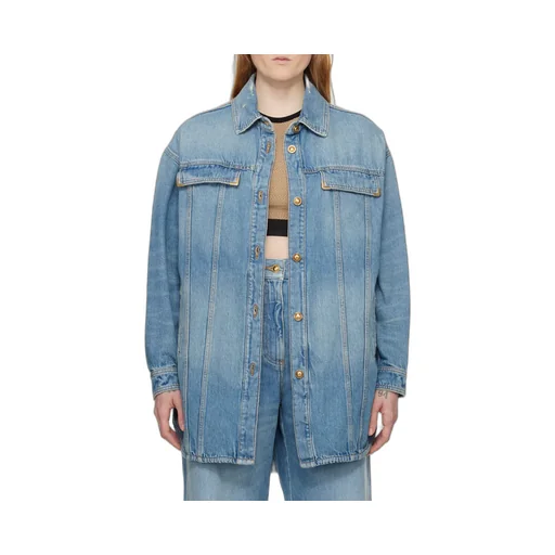 Curved Hem Buttoned Denim Shirt