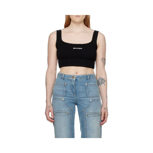 Logo Embroidered Cropped Knitted Tank Top
