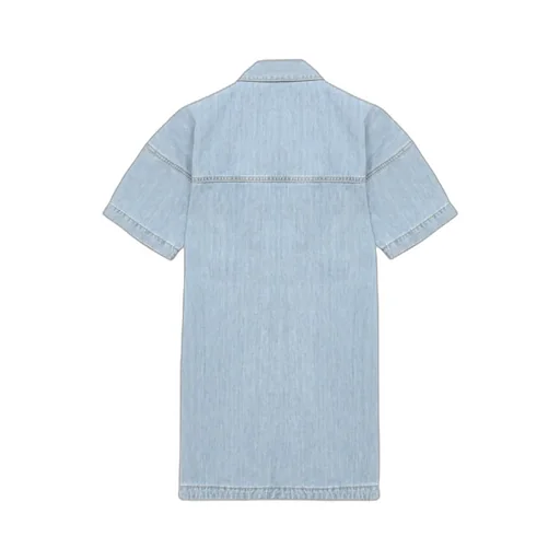 Stripe-Detailed Logo Printed Denim Dress