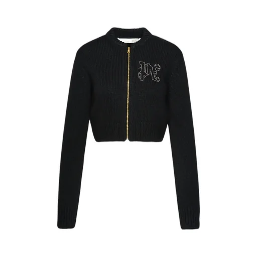 Monogram Embellished Zipped Knitted Cardigan