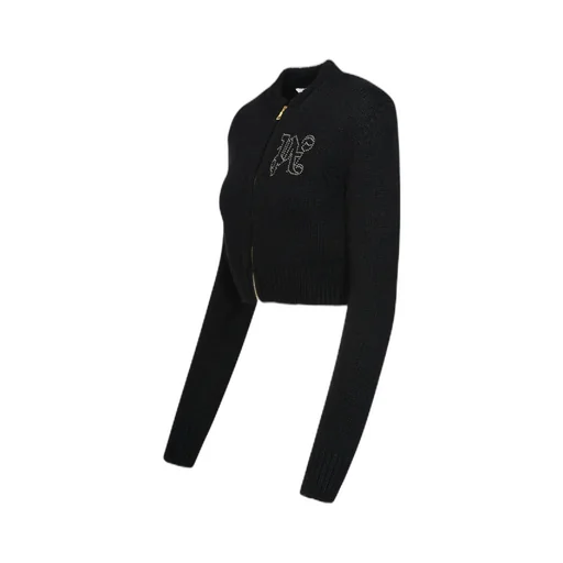 Monogram Embellished Zipped Knitted Cardigan