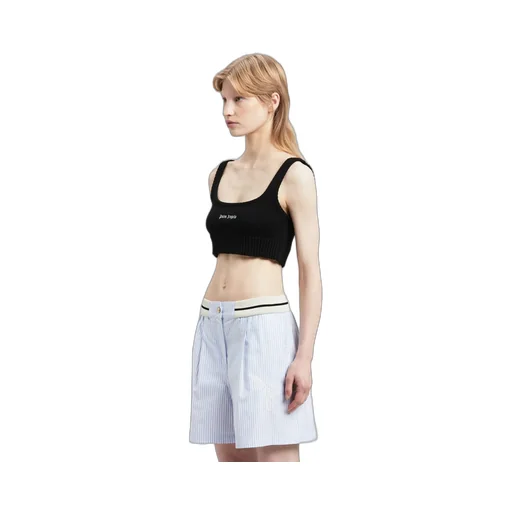 Logo Embroidered Cropped Knitted Tank Top