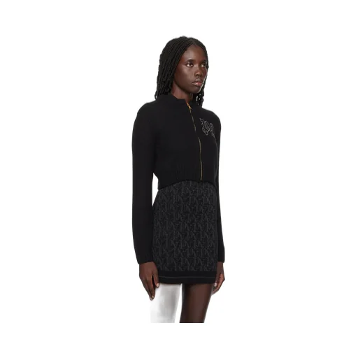 Monogram Embellished Zipped Knitted Cardigan