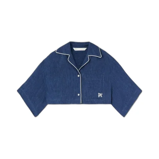 Monogram-Embroidered Drop Shoulder Cropped Shirt