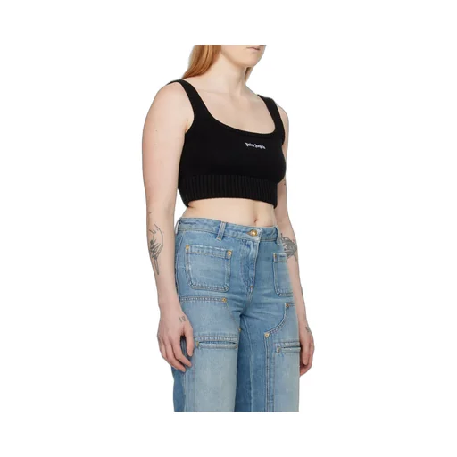 Logo Embroidered Cropped Knitted Tank Top