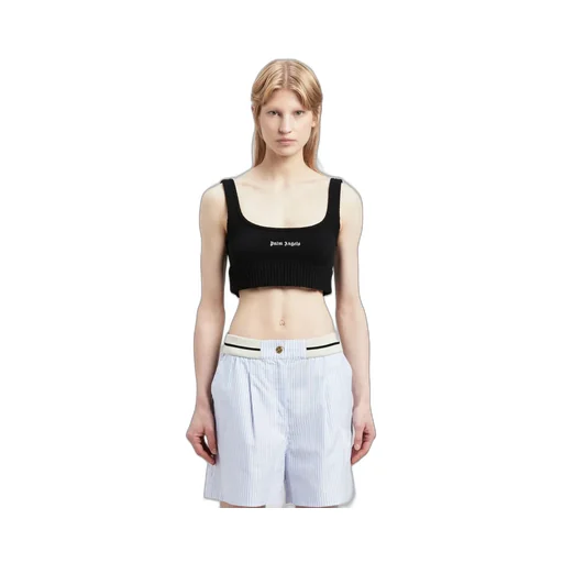 Logo Embroidered Cropped Knitted Tank Top