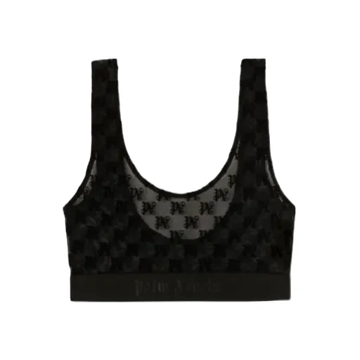 Monogram Pattern Scoop Neck Lace Bra