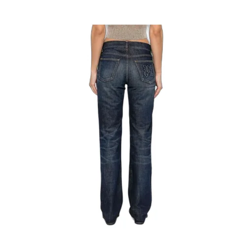 Logo-Embroidered Whiskering Effect Jeans