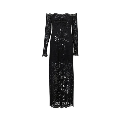 Sequin-Embroidered Lace Long Dress