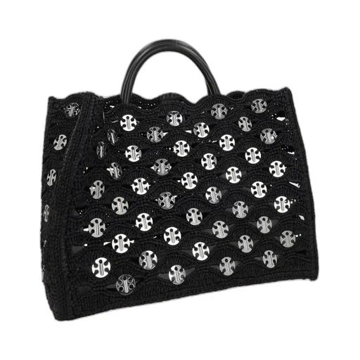 Disc Detailed Woven Tote Bag