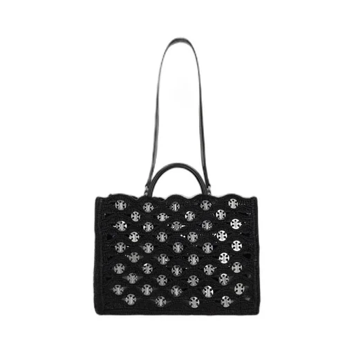Disc Detailed Woven Tote Bag