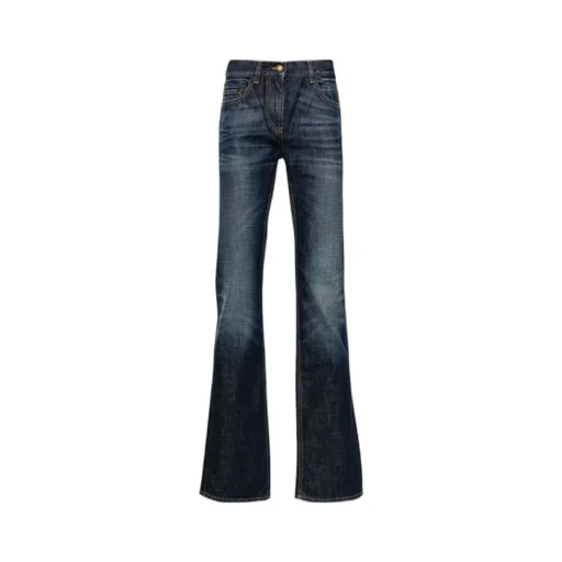 Logo-Embroidered Whiskering Effect Jeans