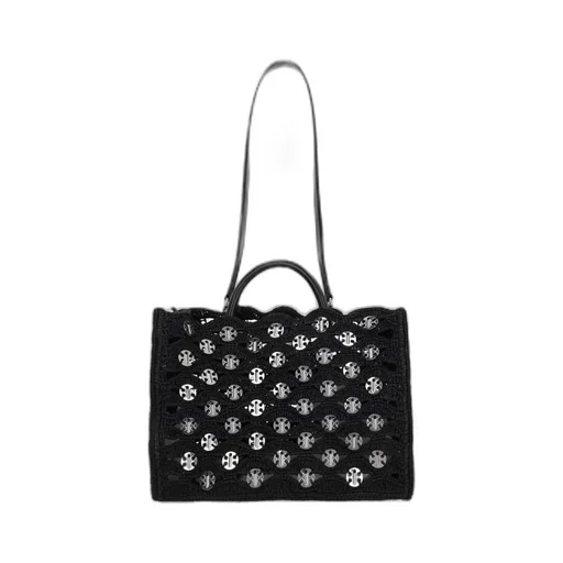 Disc Detailed Woven Tote Bag