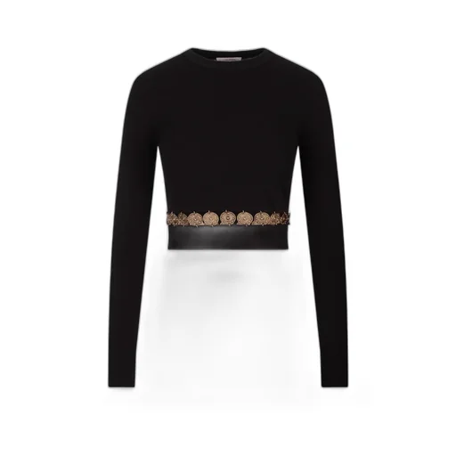 Ribbed-Knit Stud Embellished Cropped Top