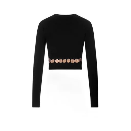 Ribbed-Knit Stud Embellished Cropped Top