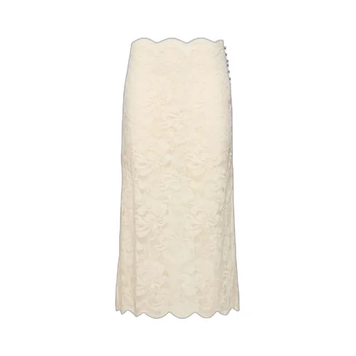 High-Waist Floral Lace Midi Skirt