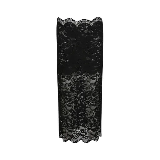 High-Waist Floral Lace Midi Skirt