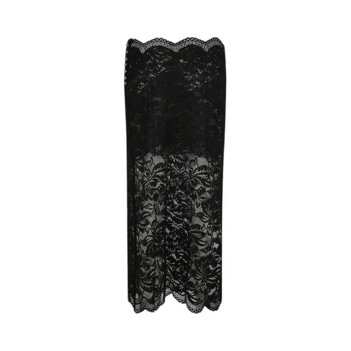 High-Waist Floral Lace Midi Skirt