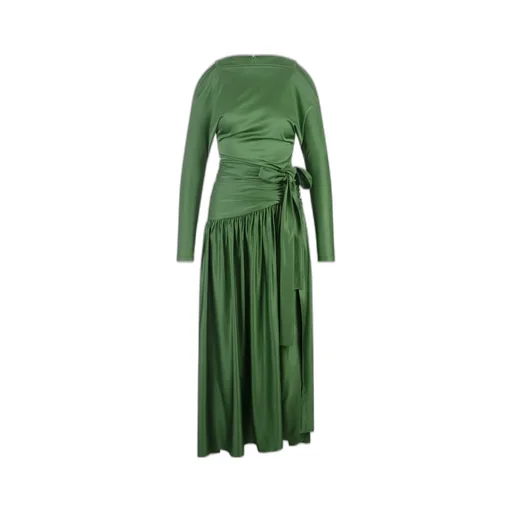 Bow-Detailed Gathered Satin Dress
