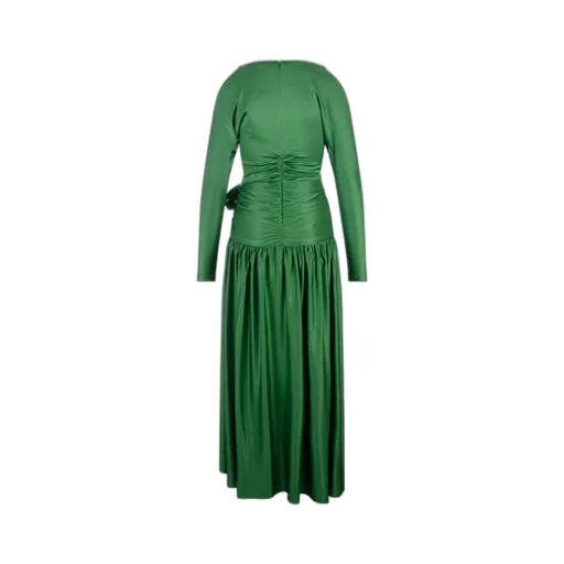 Bow-Detailed Gathered Satin Dress