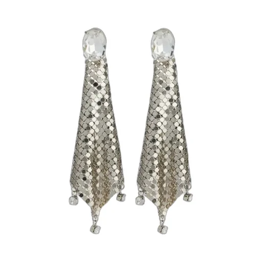 Crystal-Embellished Chainmail Drop Earrings