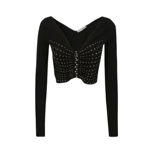 Embellished Cropped Long-Sleeve Top