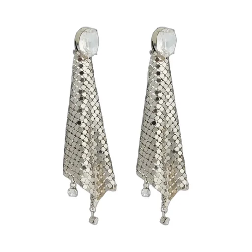 Crystal-Embellished Chainmail Drop Earrings