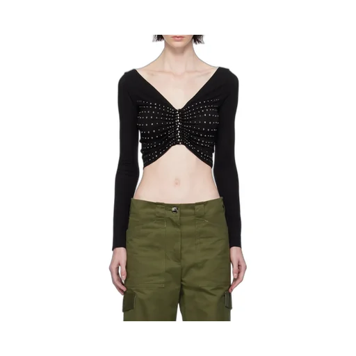 Embellished Cropped Long-Sleeve Top