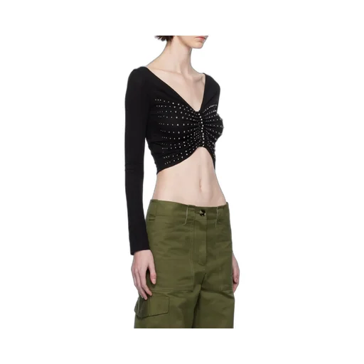 Embellished Cropped Long-Sleeve Top
