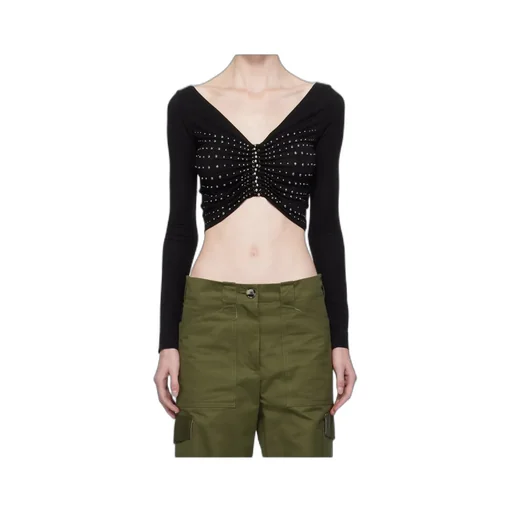 Embellished Cropped Long-Sleeve Top