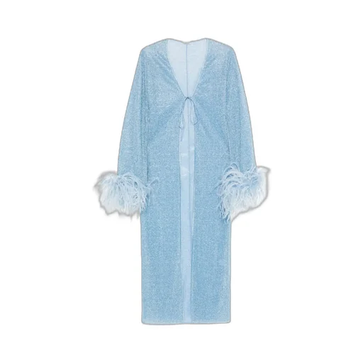 Feather-Trimmed Maxi Cardigan