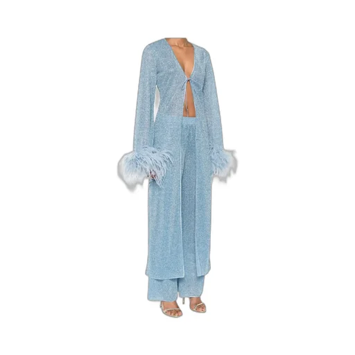 Feather-Trimmed Maxi Cardigan
