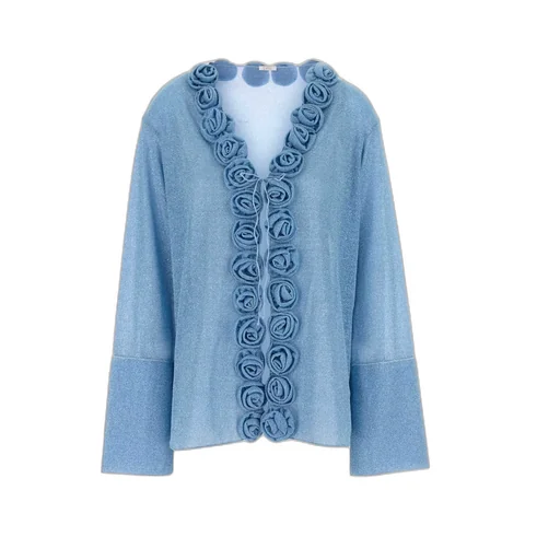 Rose-Embellished Lurex Cardigan