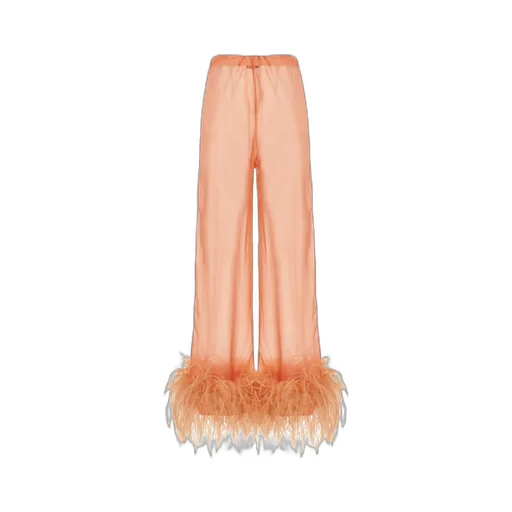 Feather Trimmed Silk Trousers