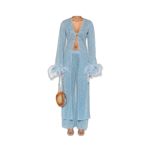 Feather-Trimmed Maxi Cardigan