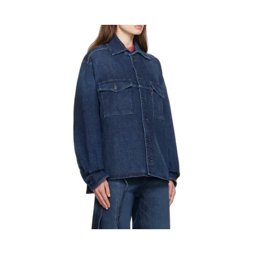 Square-Neck Long-Sleeved Denim Shirt