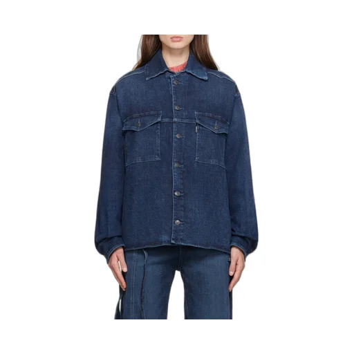Square-Neck Long-Sleeved Denim Shirt