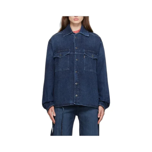 Square-Neck Long-Sleeved Denim Shirt