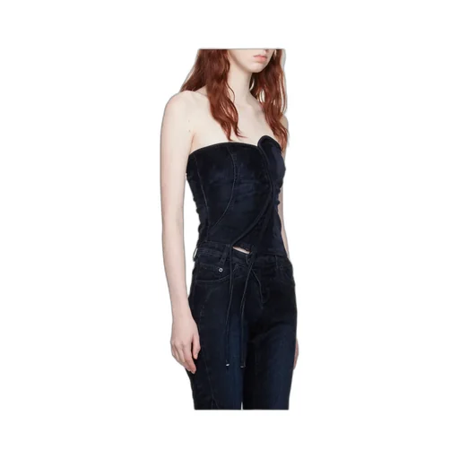 Logo-Patch Panelled Denim Corset
