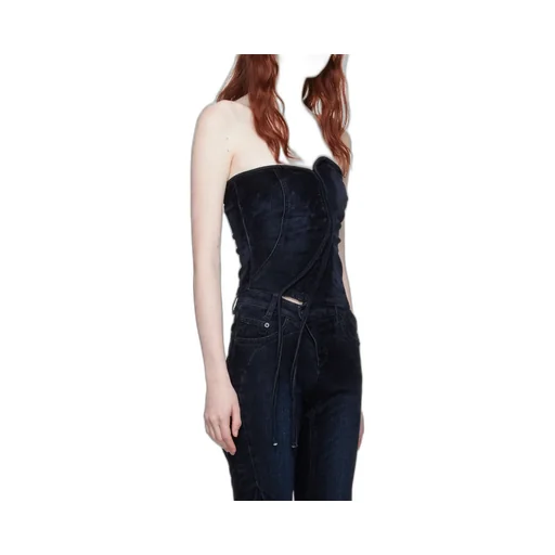 Logo-Patch Panelled Denim Corset