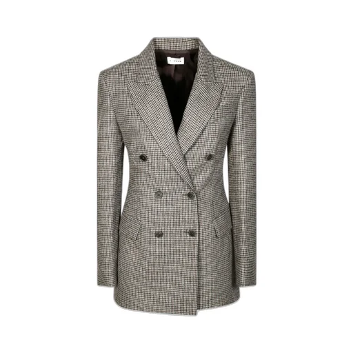 Check-Pattern Double-Breasted Blazer