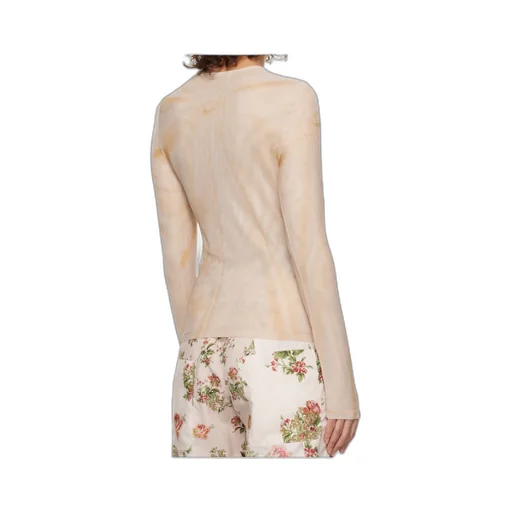 Ribbon Print Mesh Long-Sleeved T-Shirt