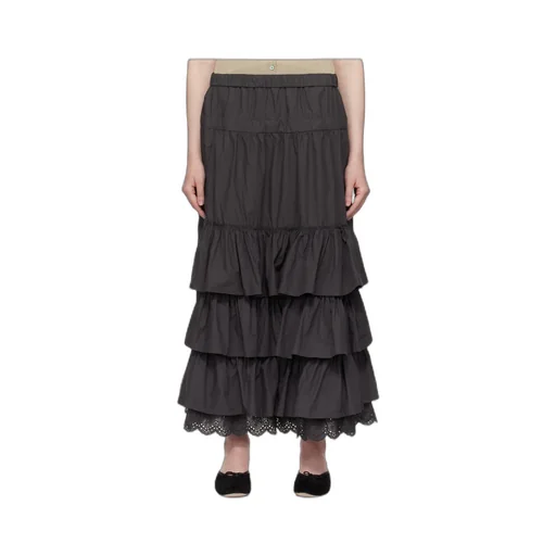 Rolled Waist Layered Midi Skirt