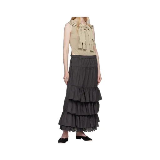 Rolled Waist Layered Midi Skirt
